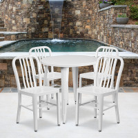 Flash Furniture CH-51090TH-4-18VRT-WH-GG 30" Round Metal Table Set with Back Chairs in White